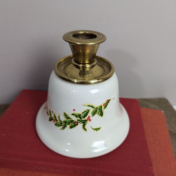 Lenox Holly berry bell shape candle holder taper candlestick ceramic Christmas - Picture 2 of 7